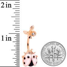将图片加载到图库查看器，Clear Gem Rose Gold Tone Ladybug Tiny Flower Belly Ring
