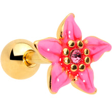 Load image into Gallery viewer, 16G 1/4 Pink Gem Gold Tone Exotic Flower Cartilage Tragus
