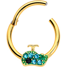 Load image into Gallery viewer, 16G 3/8 Aqua Gem Gold Tone Water Whale Hinged Segment Ring
