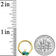 Load image into Gallery viewer, 16G 3/8 Aqua Gem Gold Tone Water Whale Hinged Segment Ring
