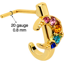 Load image into Gallery viewer, 20G 7mm Rainbow Gem Gold Tone Crescent Moon L Shape Nose Ring
