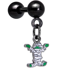 Load image into Gallery viewer, 16G 1/4 Black Green Mummy Halloween Dangle Cartilage Earring
