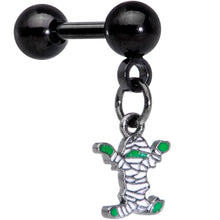Load image into Gallery viewer, 16G 1/4 Black Green Mummy Halloween Dangle Cartilage Earring
