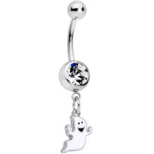 Load image into Gallery viewer, Clear Gem Fylying Halloween Ghost Dangle Belly Ring
