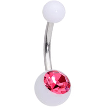 Load image into Gallery viewer, Pink Gem White Pink Flower Pearlescent Belly Ring Set of 3
