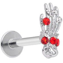 Load image into Gallery viewer, 16G 5/16 Red Gem Skeleton Hand Halloween Labret Monroe Tragus
