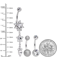 Load image into Gallery viewer, Clear Gem Flower Sandblasted Dangle Belly Ring Set of 3
