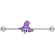 Load image into Gallery viewer, 14G Skull Purple Witch Hat Halloween Industrial Barbell 38mm
