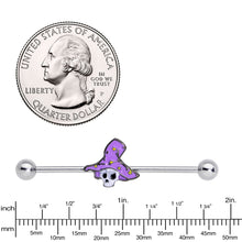 Load image into Gallery viewer, 14G Skull Purple Witch Hat Halloween Industrial Barbell 38mm
