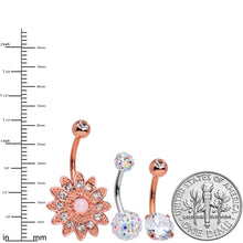 Load image into Gallery viewer, Aurora Clear Gem Rose Gold Tone Flower Belly Ring Set of 3
