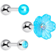 Load image into Gallery viewer, 16G 1/4 Aqua Aurora Gem Flower Cartilage Tragus Earring Set of 3
