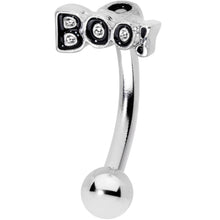 Load image into Gallery viewer, 14G 5/16 Black Text Boo Halloween Curved Eyebrow Ring

