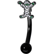 Load image into Gallery viewer, 14G 5/16 Black Green Mummy Halloween Curved Eyebrow Ring
