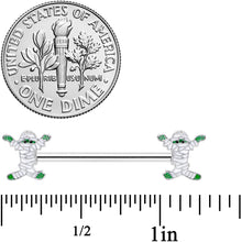 Load image into Gallery viewer, 14G 5/8 Green Mummy Halloween Barbell Nipple Ring Set

