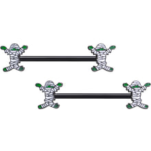 Load image into Gallery viewer, 14G 5/8 Black Green Mummy Halloween Barbell Nipple Ring Set

