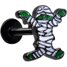 Load image into Gallery viewer, 16G 5/16 Black Green Mummy Halloween Labret Monroe Tragus
