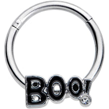 Load image into Gallery viewer, 16G 3/8 Clear Gem Black Boo Halloween Hinged Segment Ring
