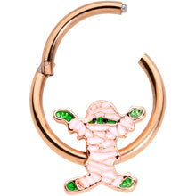 Load image into Gallery viewer, 16G 3/8 Rose Gold Tone Green Mummy Halloween Hinged Segment Ring
