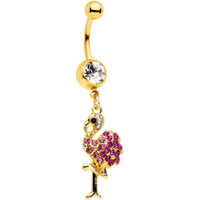 Load image into Gallery viewer, Clear Pink Gem Gold Tone Fashion Flamingo Dangle Belly Ring
