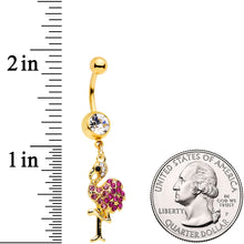 Load image into Gallery viewer, Clear Pink Gem Gold Tone Fashion Flamingo Dangle Belly Ring
