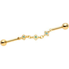 Load image into Gallery viewer, 14G Aqua Gem Gold Tone Rhombus Chain Industrial Barbell 40mm
