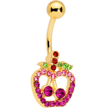 Load image into Gallery viewer, Pink Purple Gem Gold Tone Cherry Apple Fruit Belly Ring

