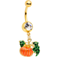 将图片加载到图库查看器，Clear Gem Gold Tone Autumn Pumpkin Halloween Dangle Belly Ring
