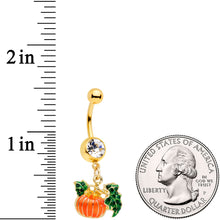 将图片加载到图库查看器，Clear Gem Gold Tone Autumn Pumpkin Halloween Dangle Belly Ring

