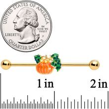 Load image into Gallery viewer, 14G Gold Tone Autumn Pumpkin Halloween Industrial Barbell 38mm

