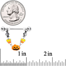 Load image into Gallery viewer, 14G 13/16 Candy Corn Pumpkin Halloween Dangle Nipple Ring Set
