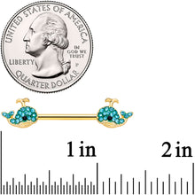 Load image into Gallery viewer, 14G 9/16 Aqua Gem Gold Tone Blue Whale Nipple Ring Set
