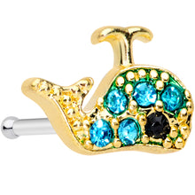 Load image into Gallery viewer, 20G 5/16 Aqua Gem Gold Tone Water Whale Nose Bone
