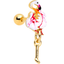 Load image into Gallery viewer, 16G 1/4 Gold Tone Pink Flamingo Dangle Cartilage Tragus Earring
