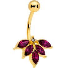 Load image into Gallery viewer, Dark Red Gem Gold Tone Autumn Leaves Belly Ring
