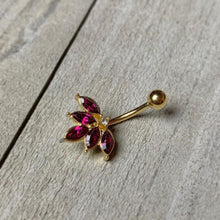 Load image into Gallery viewer, Dark Red Gem Gold Tone Autumn Leaves Belly Ring
