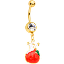 Load image into Gallery viewer, Clear Gem Gold Tone Haunted Pumpkin Halloween Dangle Belly Ring
