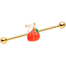 Load image into Gallery viewer, 14G Gold Tone Haunted Pumpkin Industrial Barbell 38mm
