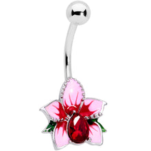 Load image into Gallery viewer, Red Gem Exotic Flower Belly Ring
