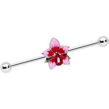 Load image into Gallery viewer, 14G Red Gem Exotic Flower Industrial Barbell 38mm
