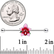 Load image into Gallery viewer, 14G Red Gem Exotic Flower Industrial Barbell 38mm
