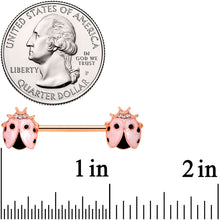 Load image into Gallery viewer, 14G 9/16 Clear Gem Rose Gold Tone Lil Ladybug Nipple Ring Set
