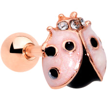 Load image into Gallery viewer, 16G 1/4 Clear Gem Rose Gold Tone Lil Ladybug Cartilage Tragus
