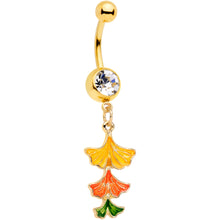 Load image into Gallery viewer, Clear Gem Gold Tone Autumn Leaves Fall Dangle Belly Ring
