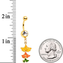 Load image into Gallery viewer, Clear Gem Gold Tone Autumn Leaves Fall Dangle Belly Ring
