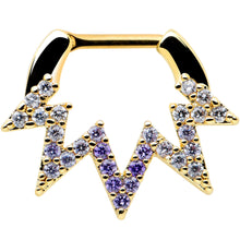 Load image into Gallery viewer, 16G 5/16 Clear Purple Gem Gold Tone Lightning Cartilage Clicker
