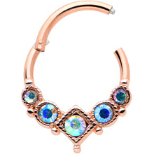 Load image into Gallery viewer, 16G 3/8 Aurora Gem Rose Gold Tone Circles Hinged Segment Ring
