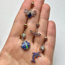 Load image into Gallery viewer, Clear Gem Rose Gold Tone Branch Leaf Belly Ring
