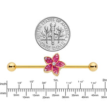 Load image into Gallery viewer, 14G Clear Purple Gem Gold Tone Flower Industrial Barbell 38mm
