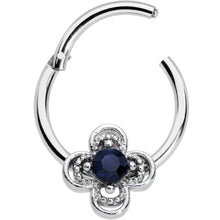 将图片加载到图库查看器，16G 3/8 Blue Gem Stylized Deco Cross Hinged Segment Ring
