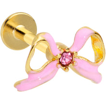 Load image into Gallery viewer, 16G 5/16 Pink Gem Gold Tone Pink Bow Labret Monroe Tragus
